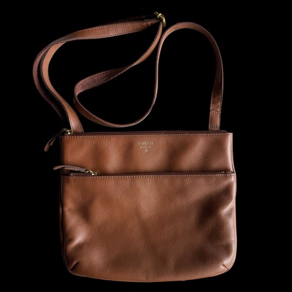 Fossil Chestnut Cowhide Pebbled Genuine Leather Adjustable Crossbody Bag Purse - Picture 1 of 11